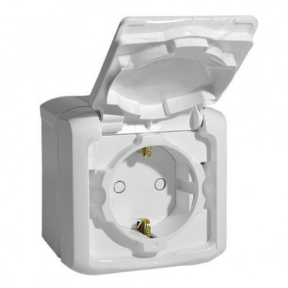 Розетка с з/к LEGRAND Forix 16А с крышкой и шторками IP44 накладного монтажа белая