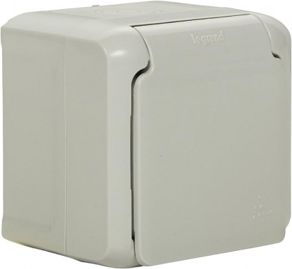 Розетка с з/к LEGRAND Forix 16А с крышкой и шторками IP44 накладного монтажа серая
