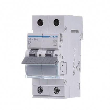 Автовыключатель HAGER 6А 2п B 6 kA 2м MBN206