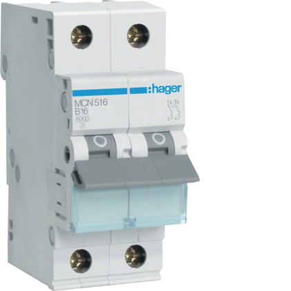 Автовимикач HAGER 1P+N 6kA C-16A 2м MCN516