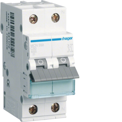 Автовыключатель HAGER 1P+N 6kA C-50A 2м MCN550