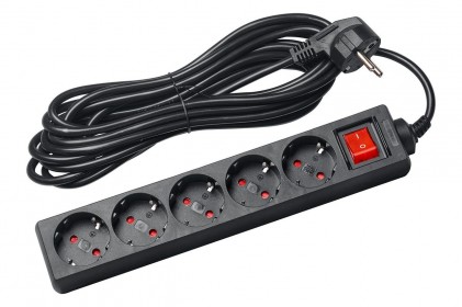 Удлинитель DELUX G3JS 5м с заземлением и выключателем черный