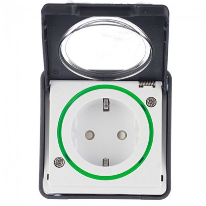 Розетка SCHNEIDER Mureva Styl MUR36034 с зк и шторками 16А IP55 наружный монтаж с крышкой черная