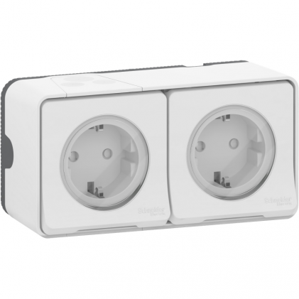 Розетка двойная SCHNEIDER Mureva Styl MUR39035 с зк и шторками 16А IP55 наружный монтаж с крышкой белая