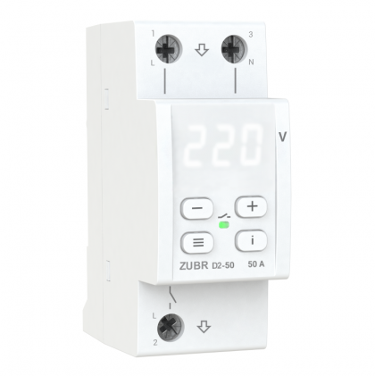 Реле напряжения ZUBR D2-50 1ф 50А 2мод вольтметр термозащита