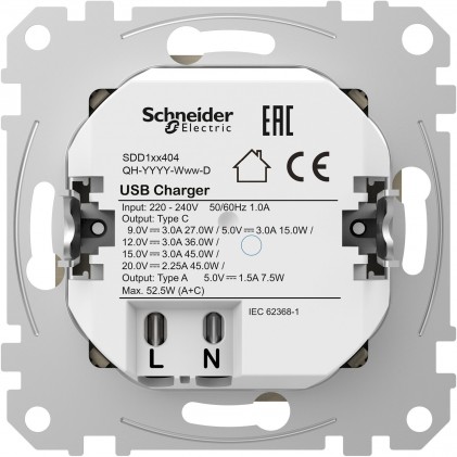 Розетка USB SCHNEIDER Sedna Design type A+type C 3А 45Вт біла