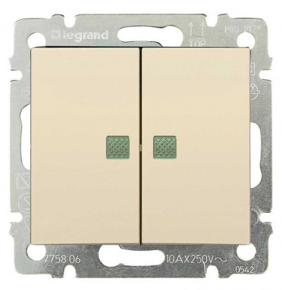 Выключатель двухклавишный с подсветкой (сх 5) LEGRAND Valena Classic слоновая кость