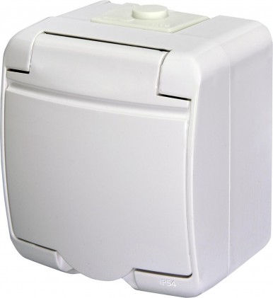 Розетка одномісна ETI Hermetics RHE-1s IP54 біла з заземленням та кришкою