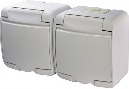 Розетка подвійна ETI Hermetics RHE-2s IP54 біла з заземленням та кришкою