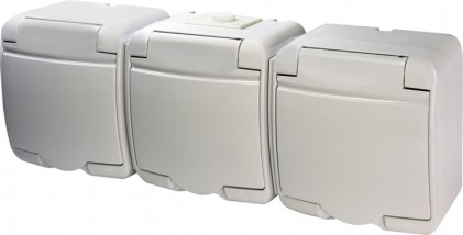 Розетка потрійна ETI Hermetics RHE-3s IP54 біла з заземленням та кришкою