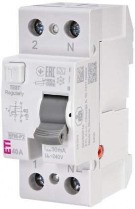 Реле диференційне (ПЗВ) 2р EFI6-P2 40/0,03 тип A (6kA) ETI