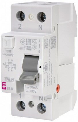 Реле диференційне (ПЗВ) 2р EFI6-P2 63/0,03 тип A (6kA) ETI