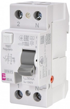 Реле диференційне (ПЗВ) 2р EFI6-P2 80/0,03 тип A (6kA) ETI