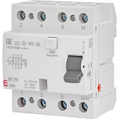 Реле диференційне (ПЗВ) 4р EFI6-P4 25/0,03 тип A (6kA) ETI