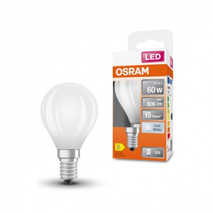 Лампа OSRAM LEDS CLP60 5.5W/840 230V GL FR E14 светодиодная