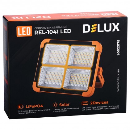 Светильник  аварийный DELUX REL-1041 (3.7V8000mAh) 288 LED 20Вт (солнечная панель) светодиодный