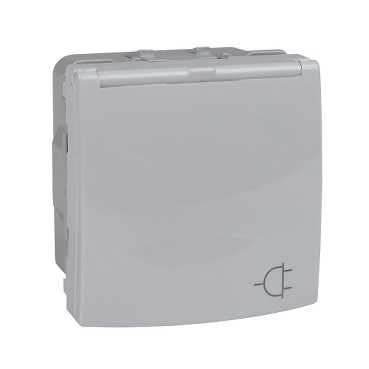 Розетка SCHNEIDER Unica MGU3.037.30ТА с заземл.контактом с защитными шторками и крышкой 2м. алюминий