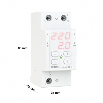 Реле напряжения с контролем тока ZUBR CV2-63 red