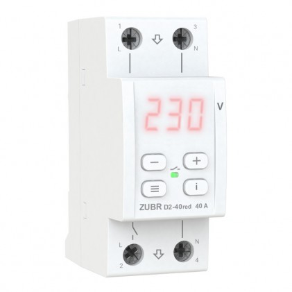 Реле напряжения ZUBR D2-40 red 1ф 40А 2мод вольтметр термозащита