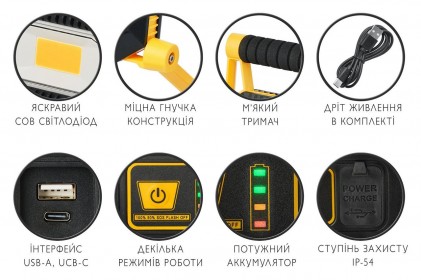 Світильник DELUX REL-100 (3.7V 4400mAh)LED COB 20W  6500K IP54 аварійний світлодіодний