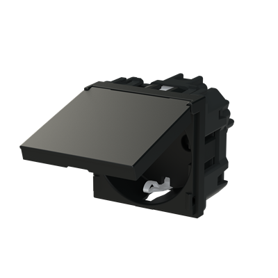 Розетка ABB Zenit  с заземляющим контактом защитными шторками с крышкой 2 мод. черная матовая N2288.1NT