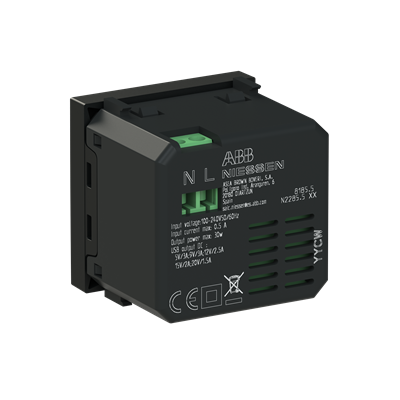 Зарядка двойная USB типа С+C 30Вт 2 мод. АВВ Zenit N2285.5 NТ черная матовая