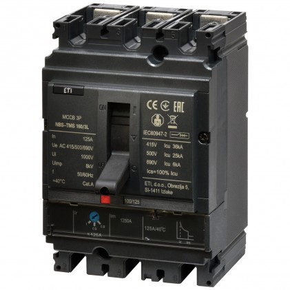 Автоматичний вимикач NBS-TMS 160/3L 125A (36kA, (0.8-1)In/фікс.) 3P ETI