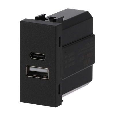 Зарядка двойная USB type A+C (2.1A/2*1A) 1 мод. АВВ Zenit N2185.3 АN антрацит