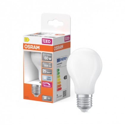 Led лампа OSRAM LEDS CLA60 5.9W/840 DIM 220-240V FIL FR E27 светодиодная