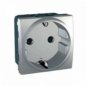 Розетка SCHNEIDER Unica MGU3.036.30 с заземл.контактом 2м. алюминий