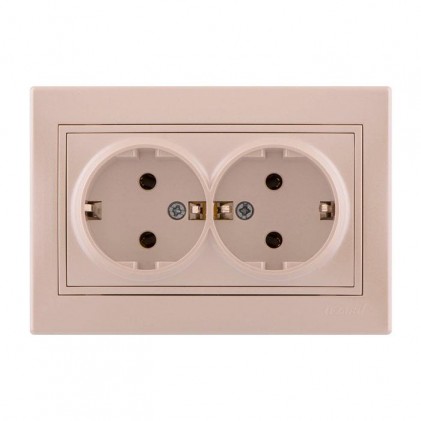 Розетка LEZARD Mira 701-3030-127В двойная с заземляющим контактом жемчужно-белая