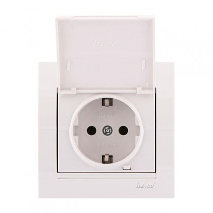Розетка LEZARD Deriy 702-0202-123 c заземляющим контактом и крышкой белая