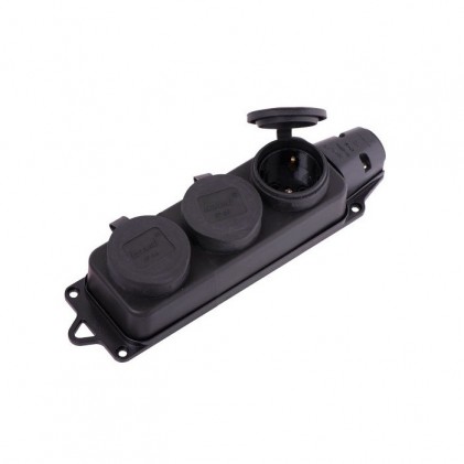 Розетка/колодка LEZARD наружной установки 106-0400-0101 тройная с заглушками 2Р+РЕ 1х16А 220-240V (каучук)