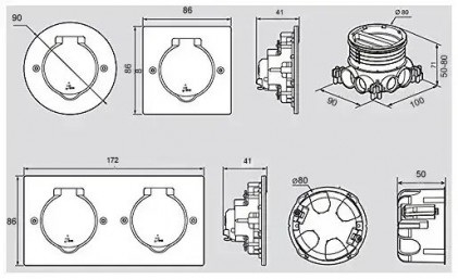 Люк розеточный в пол LEGRAND двойной нержавеющая сталь