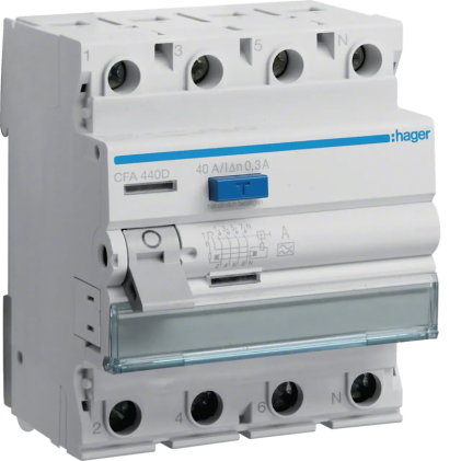 Дифференциальное реле HAGER 4п 40A 300mA A 4м CFA463D