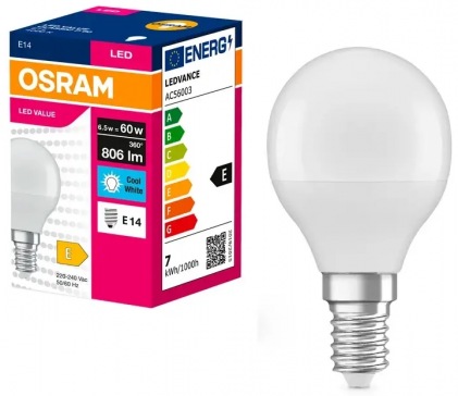 Лампа OSRAM VALUE CLP60 6.5W/840 230V FR E14 светодиодная