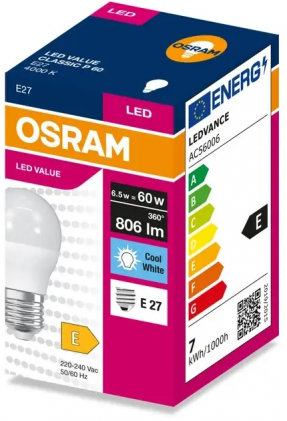 Лампа OSRAM VALUE CLP60 6.5W/840 230V FR E27 светодиодная