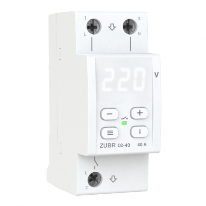 Реле напряжения ZUBR D2-40 1ф 40А 2мод вольтметр термозащита