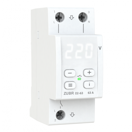Реле напряжения ZUBR D2-63 1ф 63А 2мод вольтметр термозащита