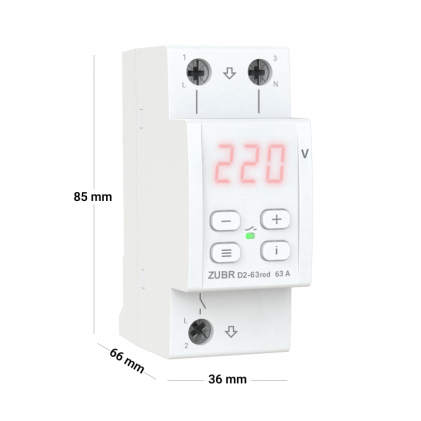 Реле напряжения ZUBR D2-63 red 1ф 63А 2мод вольтметр термозащита