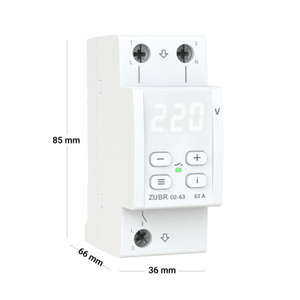 Реле напряжения ZUBR D2-63 1ф 63А 2мод вольтметр термозащита